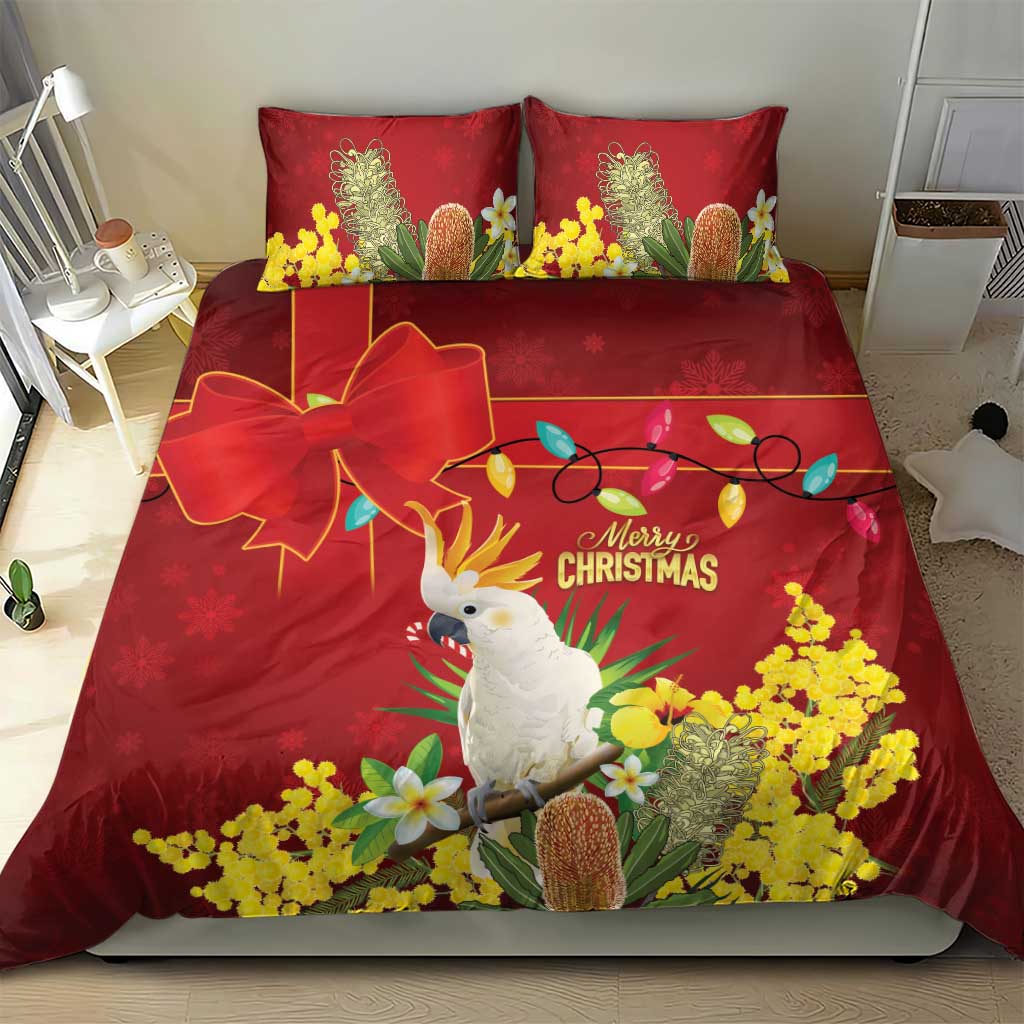 Australia Sulphur-crested Cockatoo Christmas Bedding Set Aussie Native Flowers Merry Xmas - Aussie Hoodie