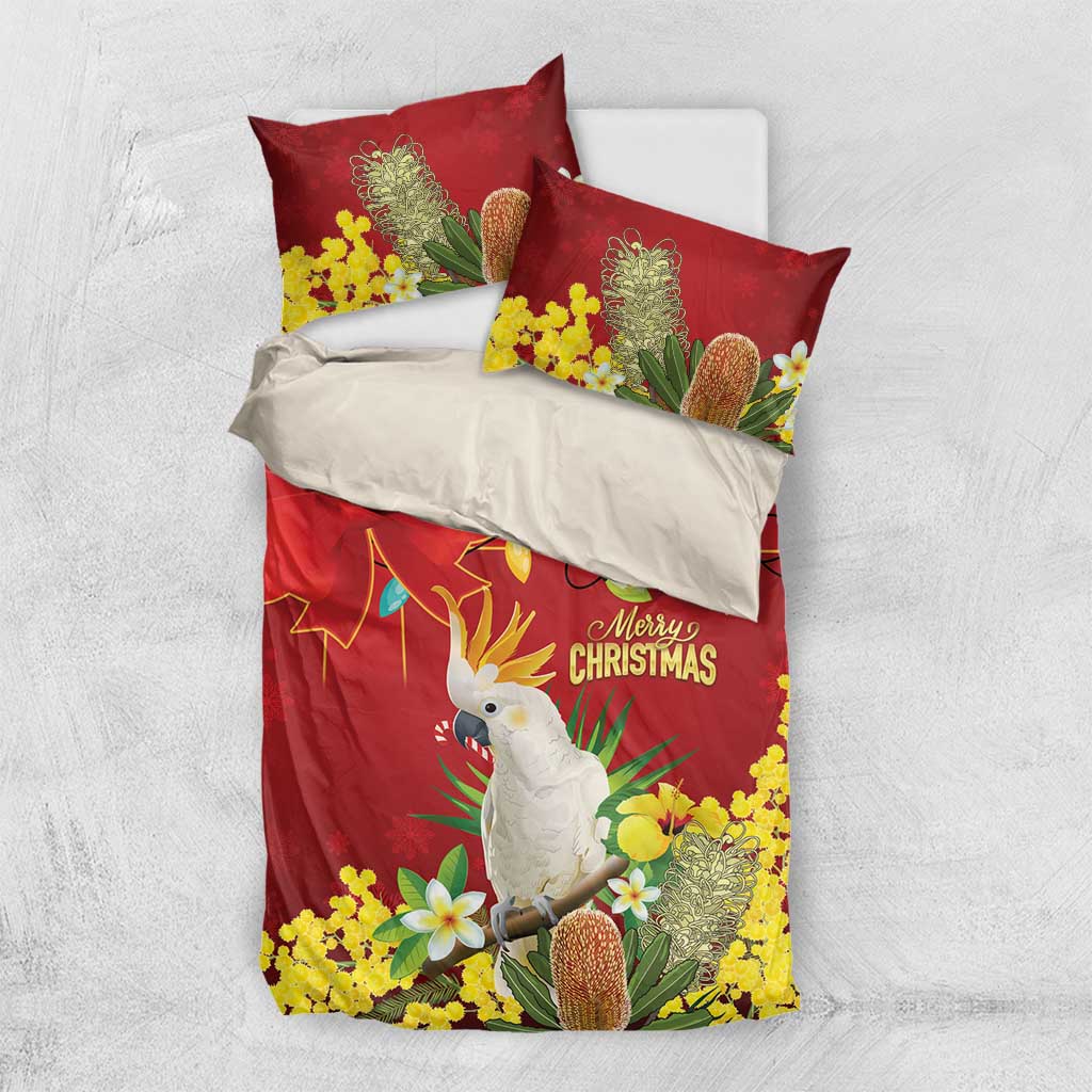 Australia Sulphur-crested Cockatoo Christmas Bedding Set Aussie Native Flowers Merry Xmas - Aussie Hoodie