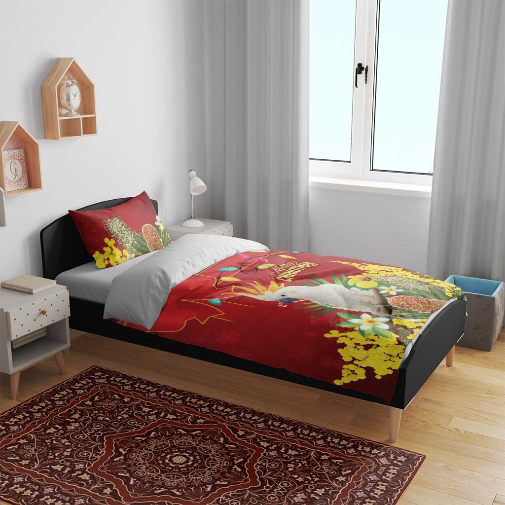 Australia Sulphur-crested Cockatoo Christmas Bedding Set Aussie Native Flowers Merry Xmas - Aussie Hoodie
