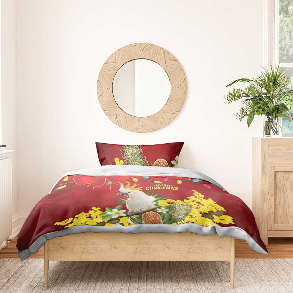 Australia Sulphur-crested Cockatoo Christmas Bedding Set Aussie Native Flowers Merry Xmas - Aussie Hoodie