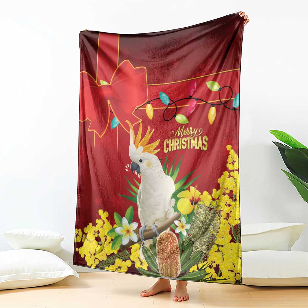 Australia Sulphur-crested Cockatoo Christmas Blanket Aussie Native Flowers Merry Xmas - Aussie Hoodie