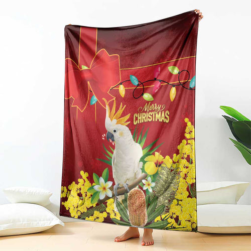 Australia Sulphur-crested Cockatoo Christmas Blanket Aussie Native Flowers Merry Xmas - Aussie Hoodie
