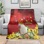 Australia Sulphur-crested Cockatoo Christmas Blanket Aussie Native Flowers Merry Xmas - Aussie Hoodie