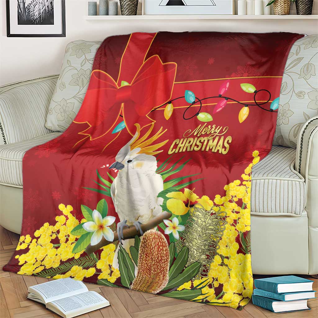 Australia Sulphur-crested Cockatoo Christmas Blanket Aussie Native Flowers Merry Xmas - Aussie Hoodie