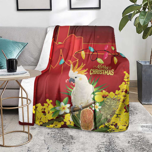 Australia Sulphur-crested Cockatoo Christmas Blanket Aussie Native Flowers Merry Xmas - Aussie Hoodie