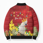 Personalised Australia Sulphur-crested Cockatoo Christmas Bomber Puffer Jacket Aussie Native Flowers Merry Xmas - Aussie Hoodie