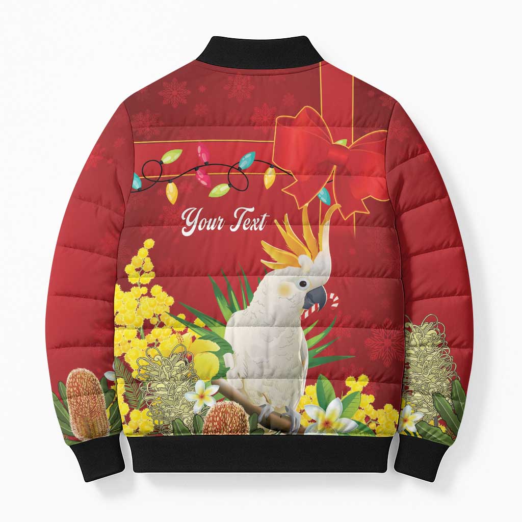 Personalised Australia Sulphur-crested Cockatoo Christmas Bomber Puffer Jacket Aussie Native Flowers Merry Xmas - Aussie Hoodie