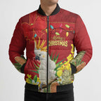 Personalised Australia Sulphur-crested Cockatoo Christmas Bomber Puffer Jacket Aussie Native Flowers Merry Xmas - Aussie Hoodie