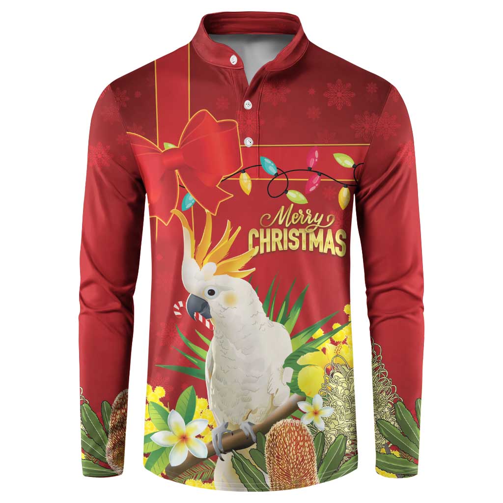 Personalised Australia Sulphur-crested Cockatoo Christmas Button Sweatshirt Aussie Native Flowers Merry Xmas - Aussie Hoodie