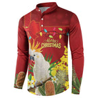 Personalised Australia Sulphur-crested Cockatoo Christmas Button Sweatshirt Aussie Native Flowers Merry Xmas - Aussie Hoodie