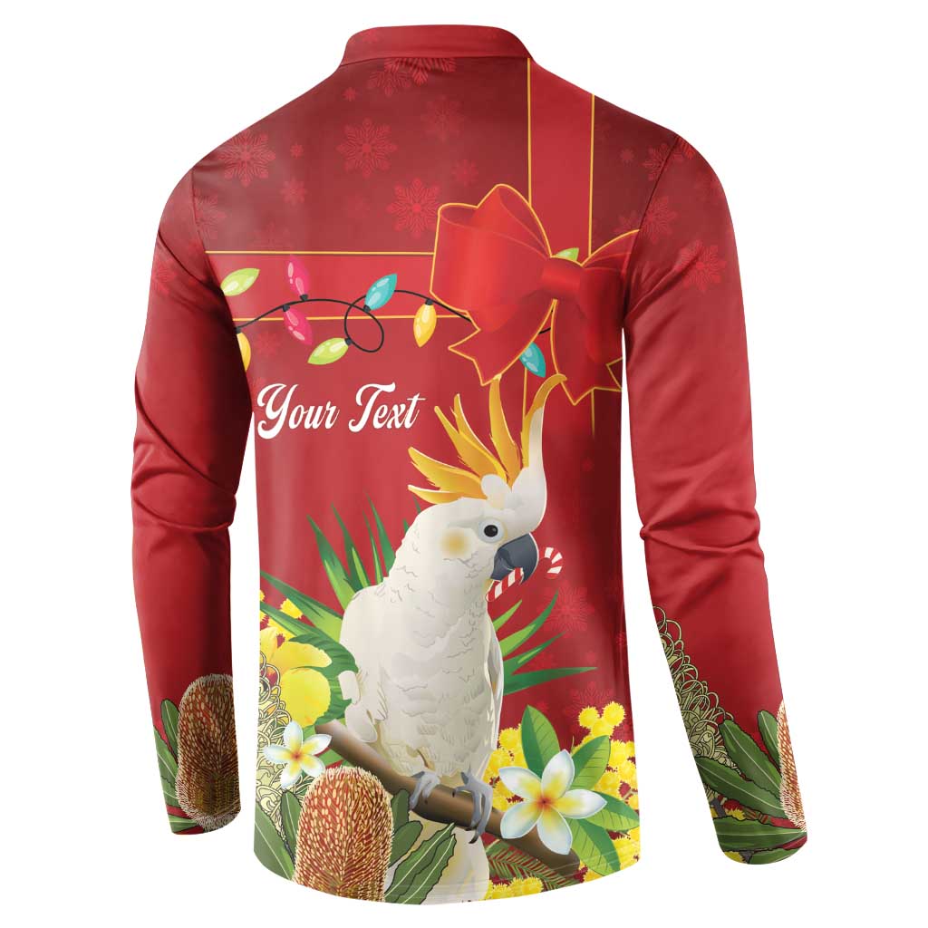 Personalised Australia Sulphur-crested Cockatoo Christmas Button Sweatshirt Aussie Native Flowers Merry Xmas - Aussie Hoodie
