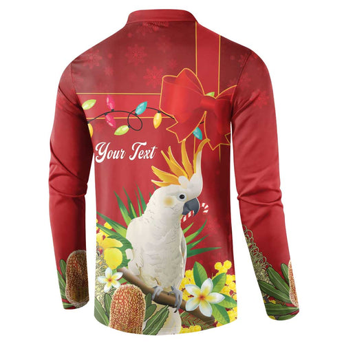 Personalised Australia Sulphur-crested Cockatoo Christmas Button Sweatshirt Aussie Native Flowers Merry Xmas - Aussie Hoodie