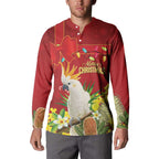 Personalised Australia Sulphur-crested Cockatoo Christmas Button Sweatshirt Aussie Native Flowers Merry Xmas - Aussie Hoodie