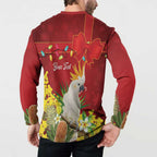 Personalised Australia Sulphur-crested Cockatoo Christmas Button Sweatshirt Aussie Native Flowers Merry Xmas - Aussie Hoodie