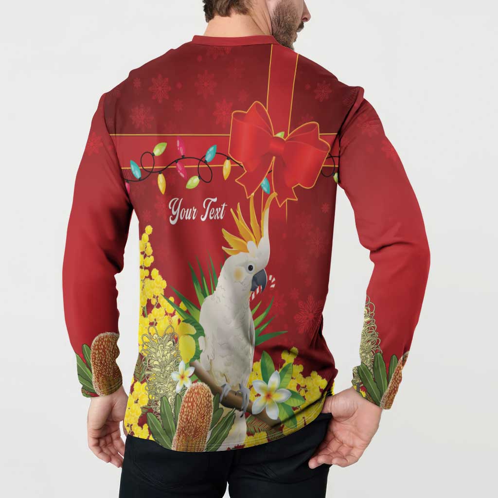 Personalised Australia Sulphur-crested Cockatoo Christmas Button Sweatshirt Aussie Native Flowers Merry Xmas - Aussie Hoodie