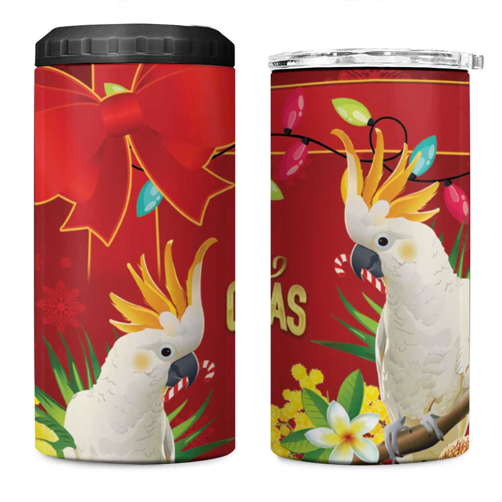 Australia Sulphur-crested Cockatoo Christmas 4 in 1 Can Cooler Tumbler Aussie Native Flowers Merry Xmas - Aussie Hoodie