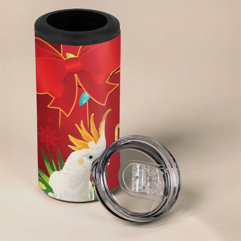 Australia Sulphur-crested Cockatoo Christmas 4 in 1 Can Cooler Tumbler Aussie Native Flowers Merry Xmas - Aussie Hoodie