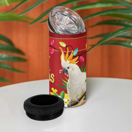 Australia Sulphur-crested Cockatoo Christmas 4 in 1 Can Cooler Tumbler Aussie Native Flowers Merry Xmas - Aussie Hoodie