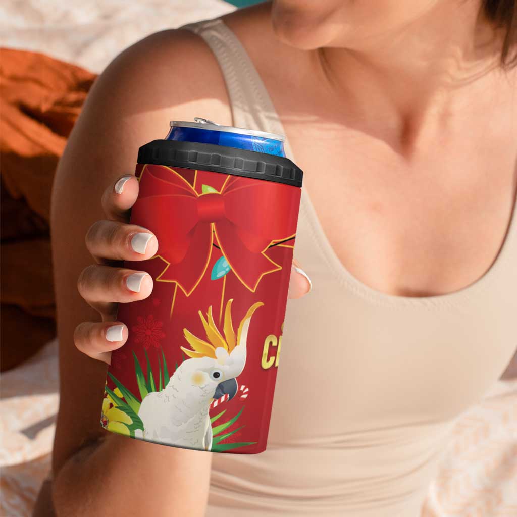Australia Sulphur-crested Cockatoo Christmas 4 in 1 Can Cooler Tumbler Aussie Native Flowers Merry Xmas - Aussie Hoodie