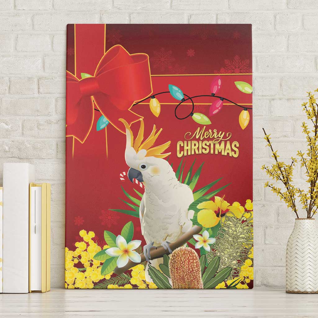 Australia Sulphur-crested Cockatoo Christmas Canvas Wall Art Aussie Native Flowers Merry Xmas - Aussie Hoodie