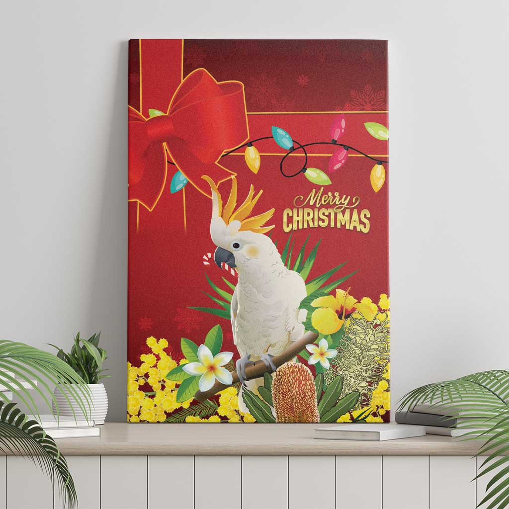 Australia Sulphur-crested Cockatoo Christmas Canvas Wall Art Aussie Native Flowers Merry Xmas - Aussie Hoodie
