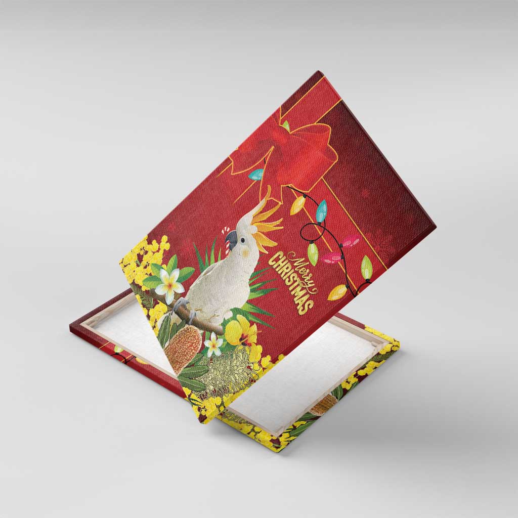 Australia Sulphur-crested Cockatoo Christmas Canvas Wall Art Aussie Native Flowers Merry Xmas - Aussie Hoodie