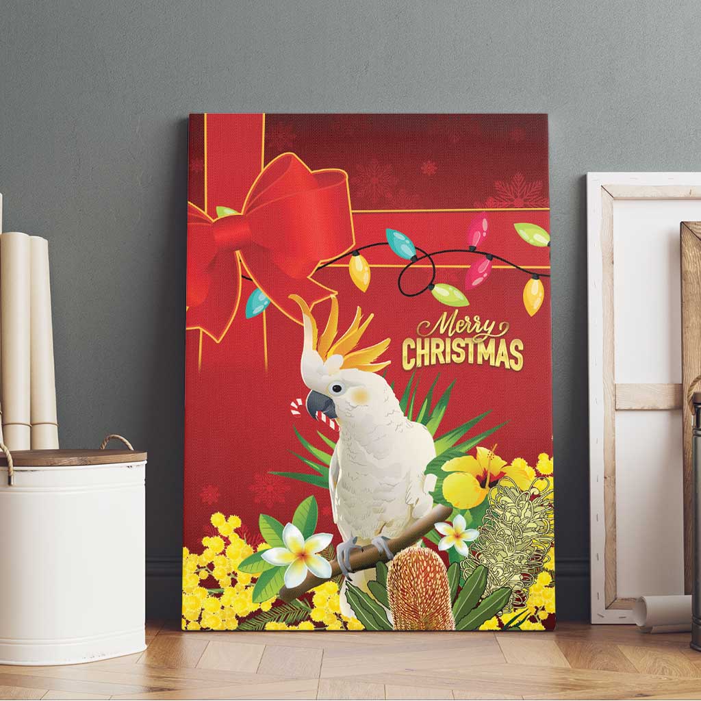 Australia Sulphur-crested Cockatoo Christmas Canvas Wall Art Aussie Native Flowers Merry Xmas - Aussie Hoodie