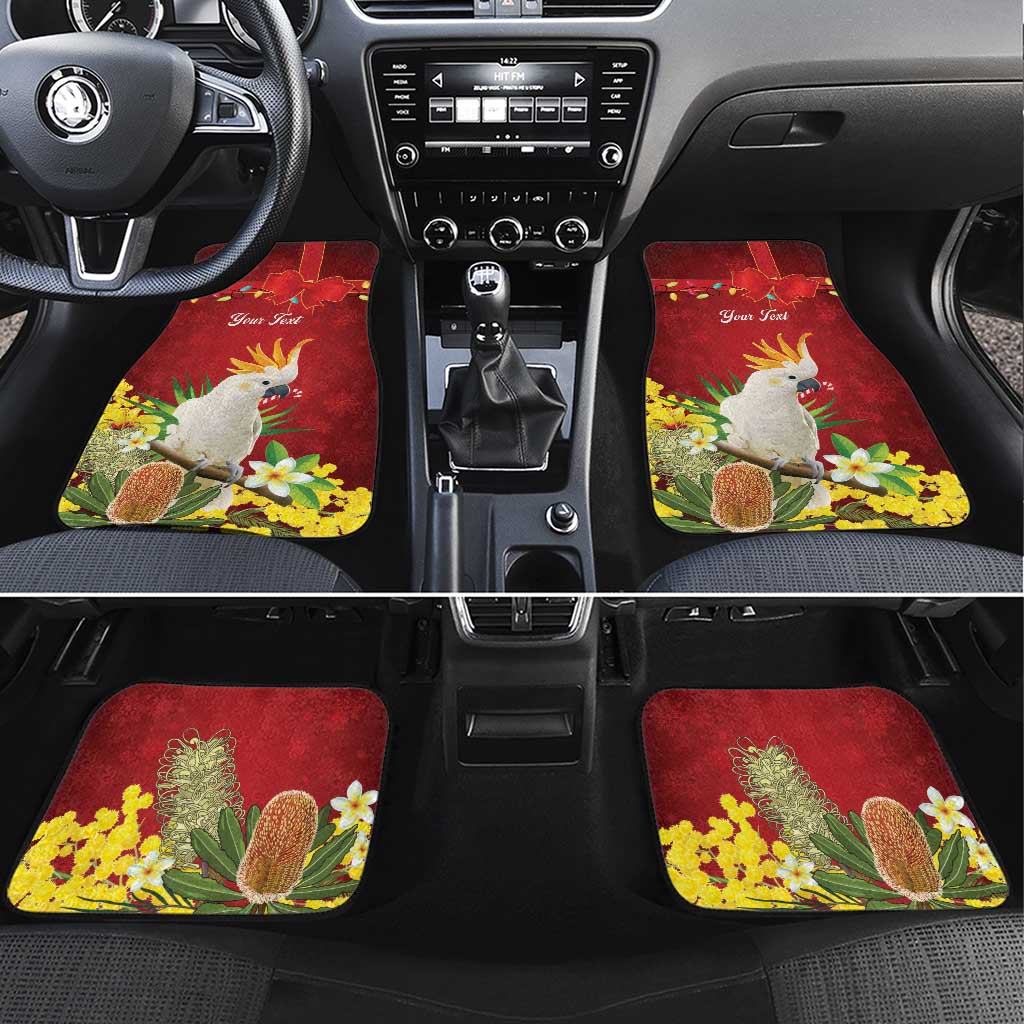 Personalised Australia Sulphur-crested Cockatoo Christmas Car Mats Aussie Native Flowers Merry Xmas - Aussie Hoodie
