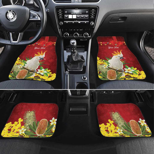 Personalised Australia Sulphur-crested Cockatoo Christmas Car Mats Aussie Native Flowers Merry Xmas - Aussie Hoodie