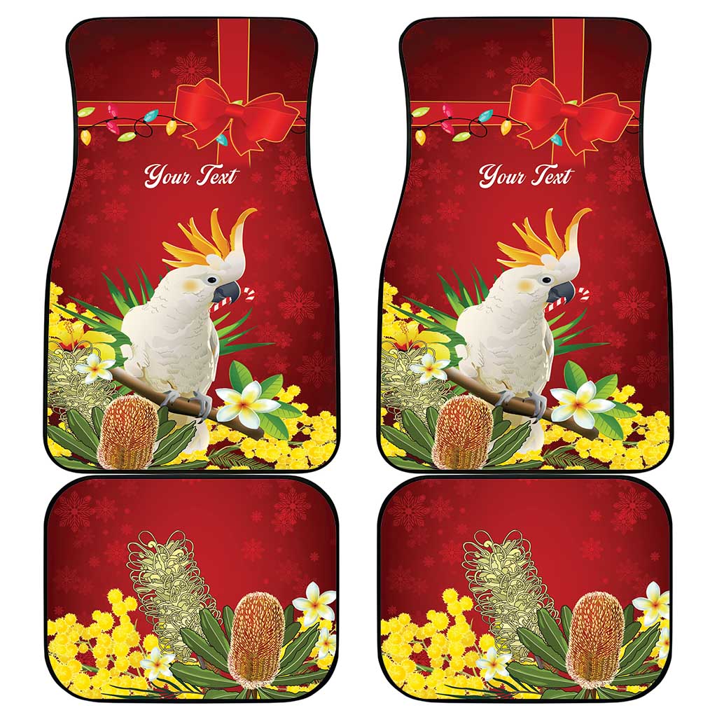 Personalised Australia Sulphur-crested Cockatoo Christmas Car Mats Aussie Native Flowers Merry Xmas - Aussie Hoodie