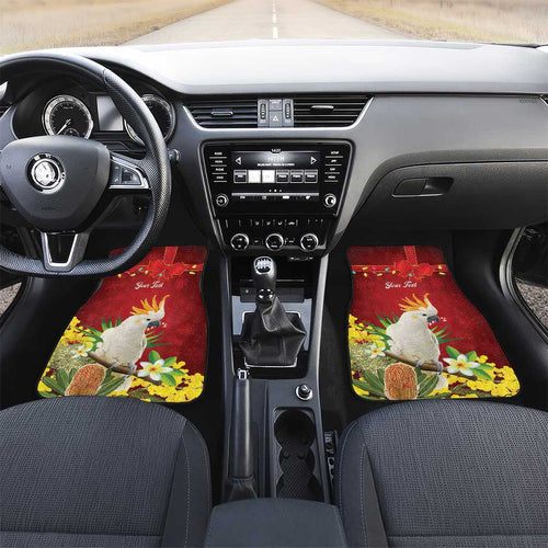 Personalised Australia Sulphur-crested Cockatoo Christmas Car Mats Aussie Native Flowers Merry Xmas - Aussie Hoodie