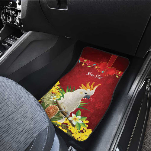 Personalised Australia Sulphur-crested Cockatoo Christmas Car Mats Aussie Native Flowers Merry Xmas - Aussie Hoodie