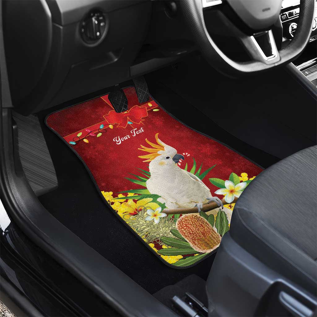 Personalised Australia Sulphur-crested Cockatoo Christmas Car Mats Aussie Native Flowers Merry Xmas - Aussie Hoodie