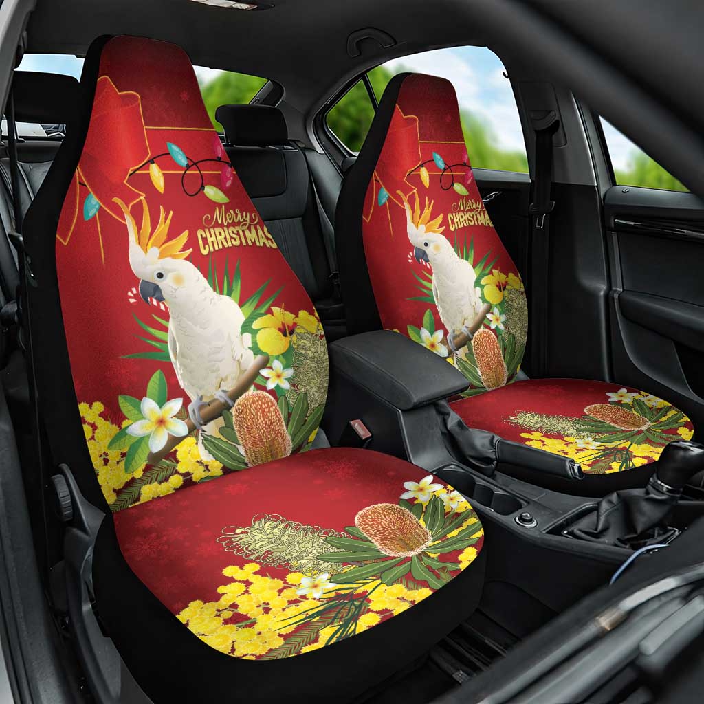 Australia Sulphur-crested Cockatoo Christmas Car Seat Cover Aussie Native Flowers Merry Xmas - Aussie Hoodie