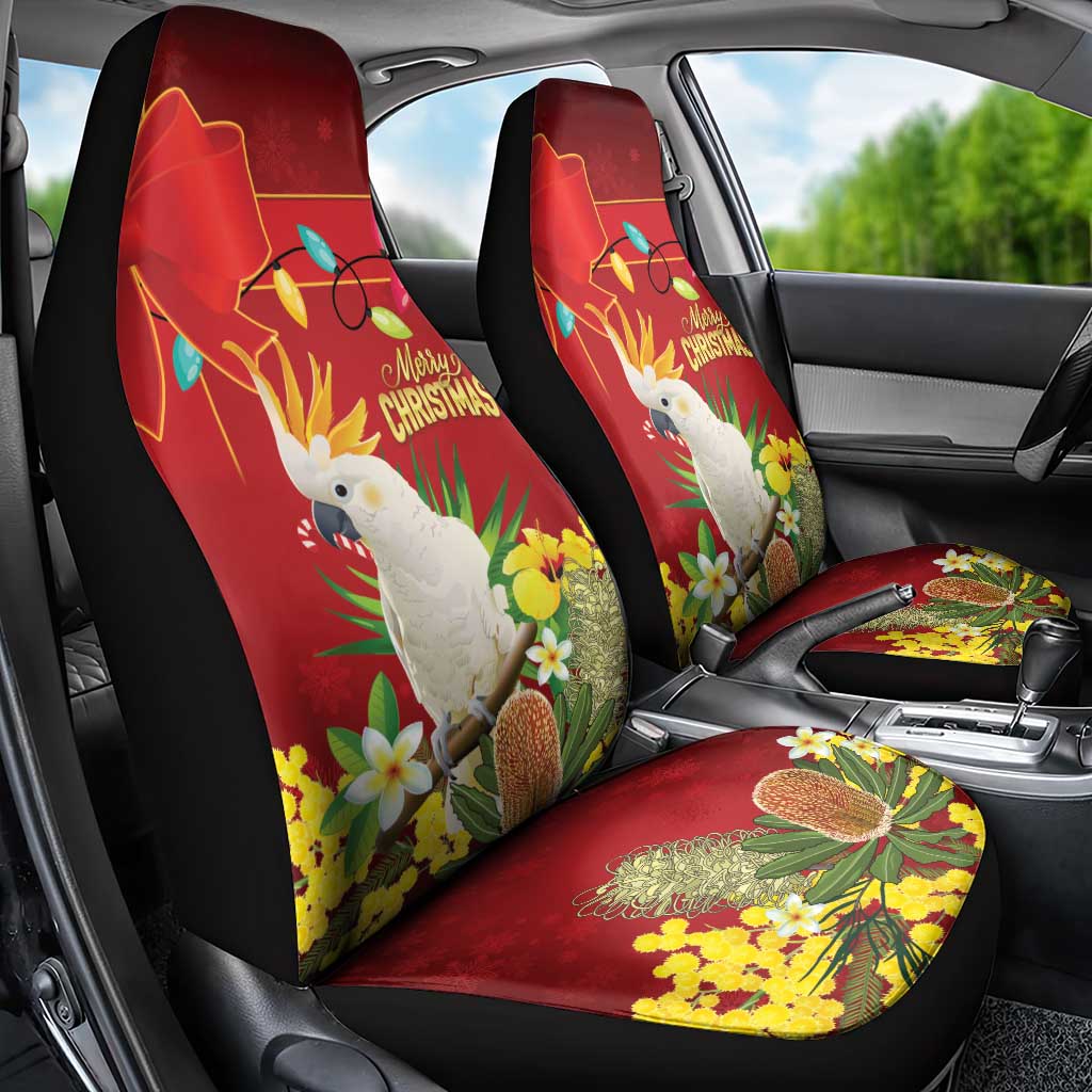 Australia Sulphur-crested Cockatoo Christmas Car Seat Cover Aussie Native Flowers Merry Xmas - Aussie Hoodie