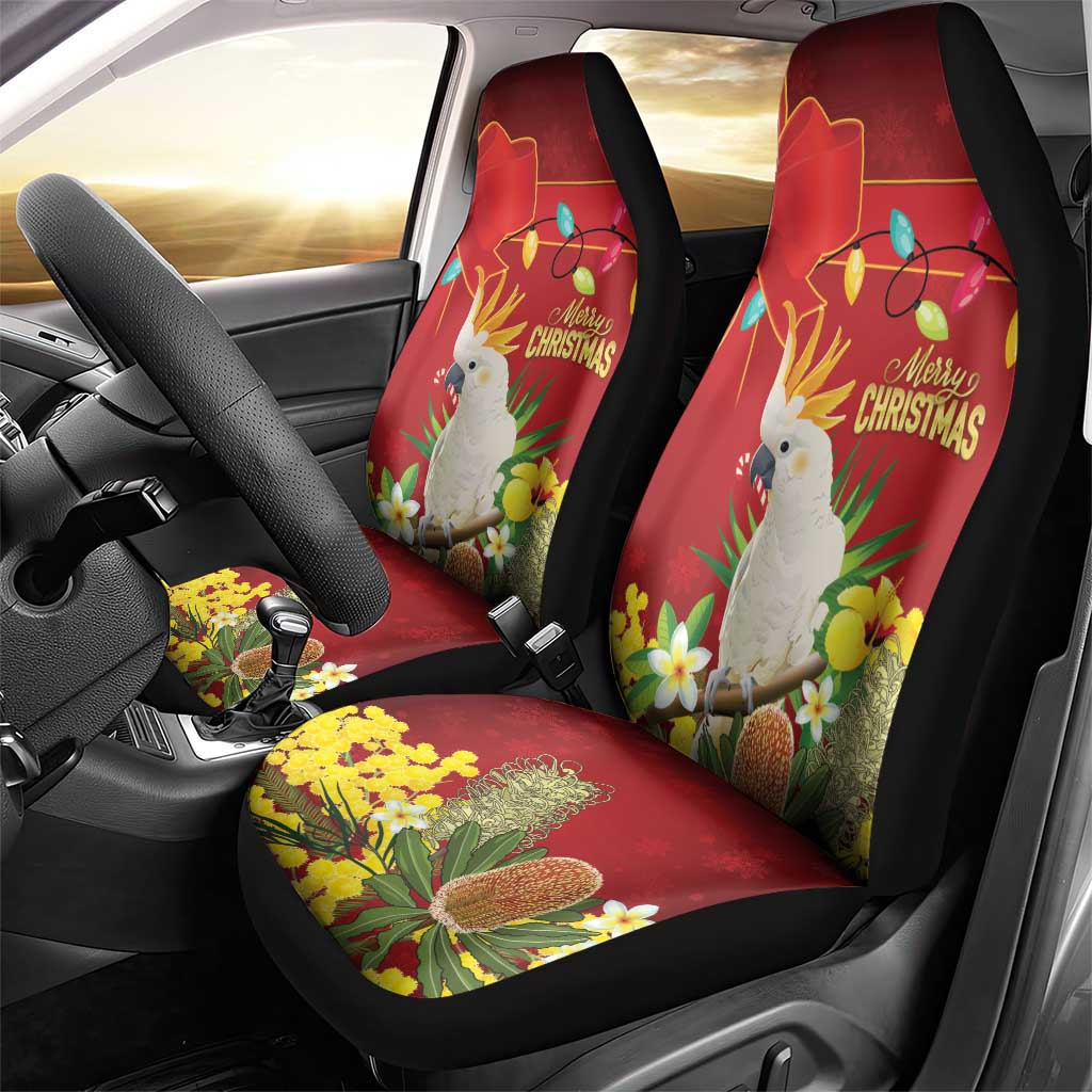 Australia Sulphur-crested Cockatoo Christmas Car Seat Cover Aussie Native Flowers Merry Xmas - Aussie Hoodie