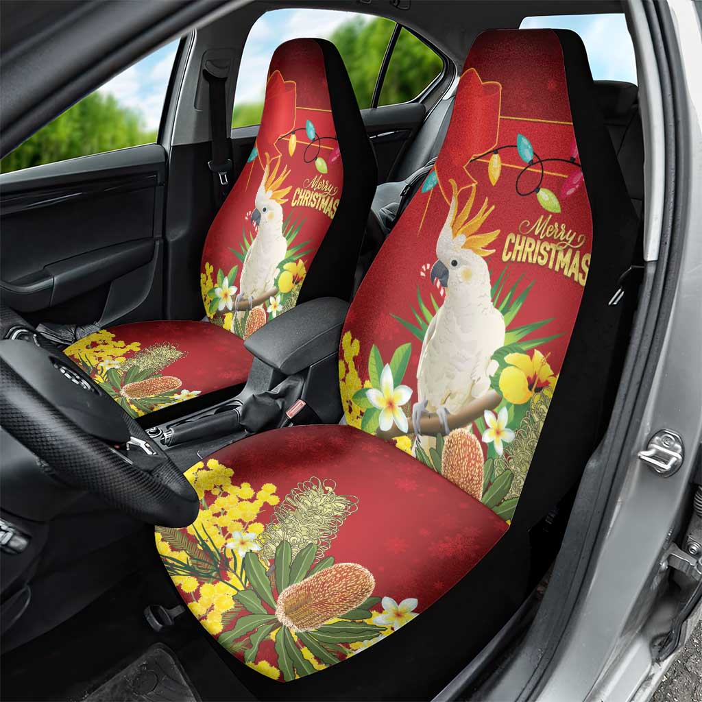 Australia Sulphur-crested Cockatoo Christmas Car Seat Cover Aussie Native Flowers Merry Xmas - Aussie Hoodie