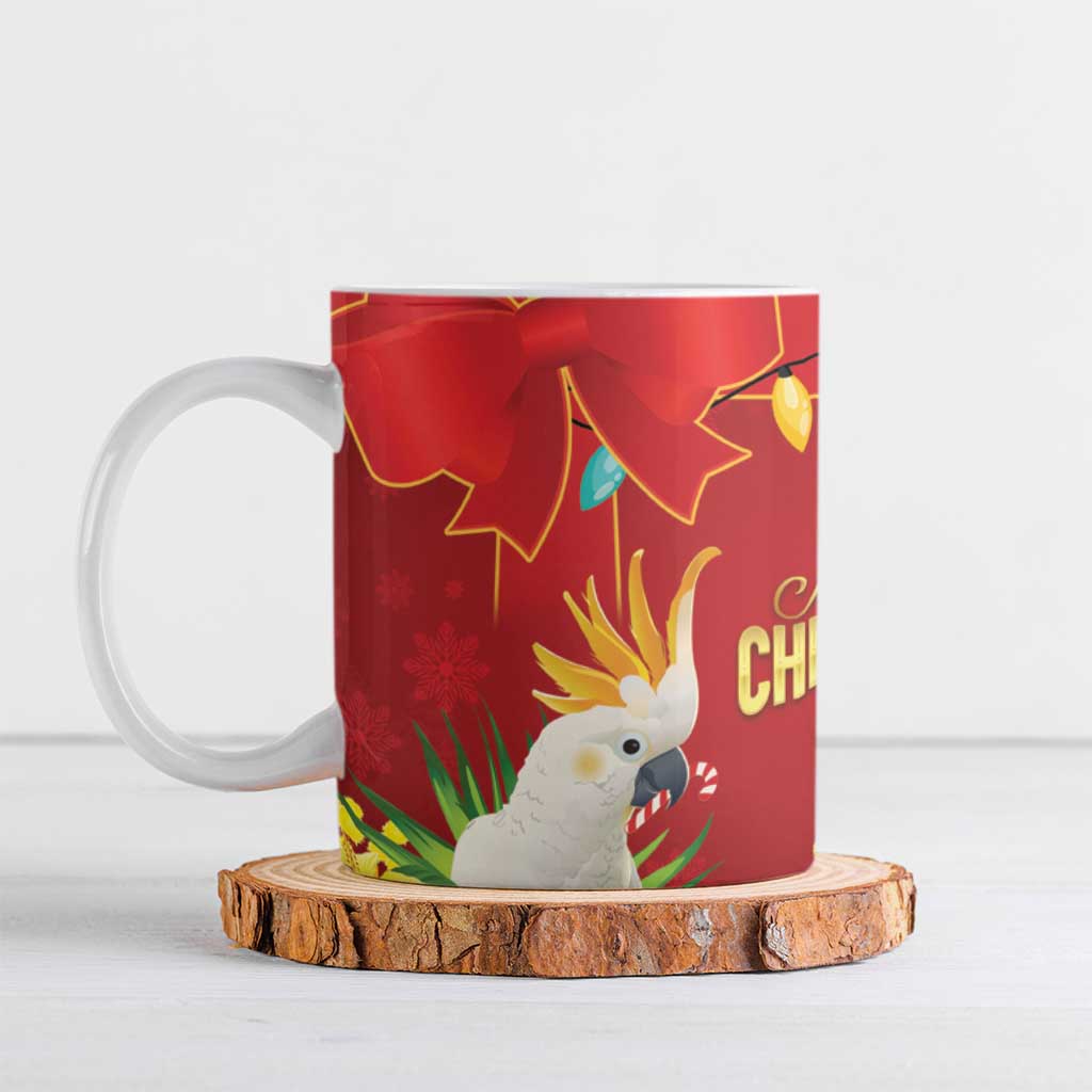 Australia Sulphur-crested Cockatoo Christmas Ceramic Mug Aussie Native Flowers Merry Xmas - Aussie Hoodie