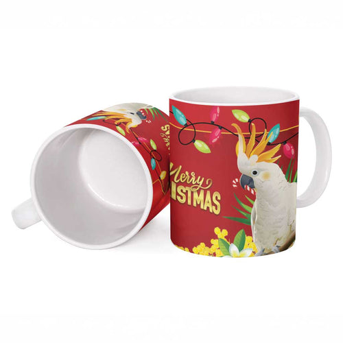 Australia Sulphur-crested Cockatoo Christmas Ceramic Mug Aussie Native Flowers Merry Xmas - Aussie Hoodie