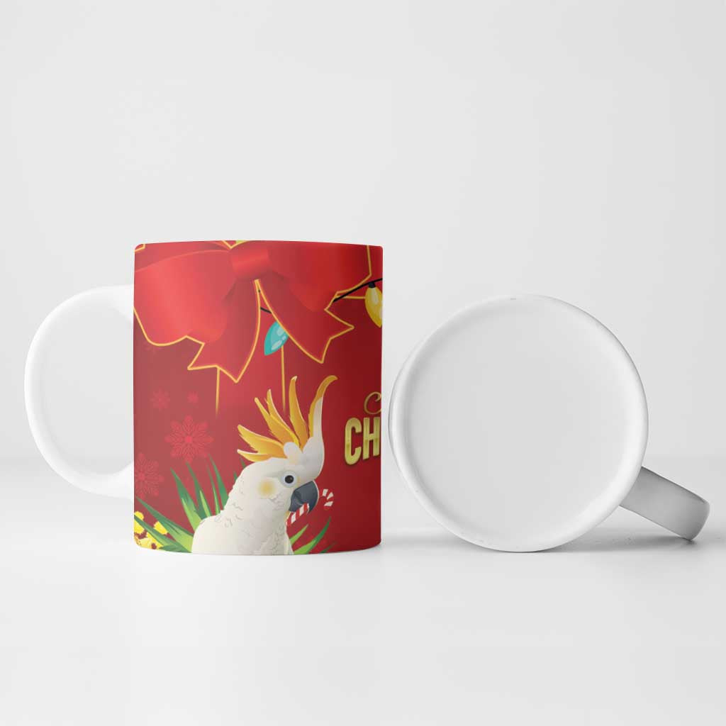 Australia Sulphur-crested Cockatoo Christmas Ceramic Mug Aussie Native Flowers Merry Xmas - Aussie Hoodie