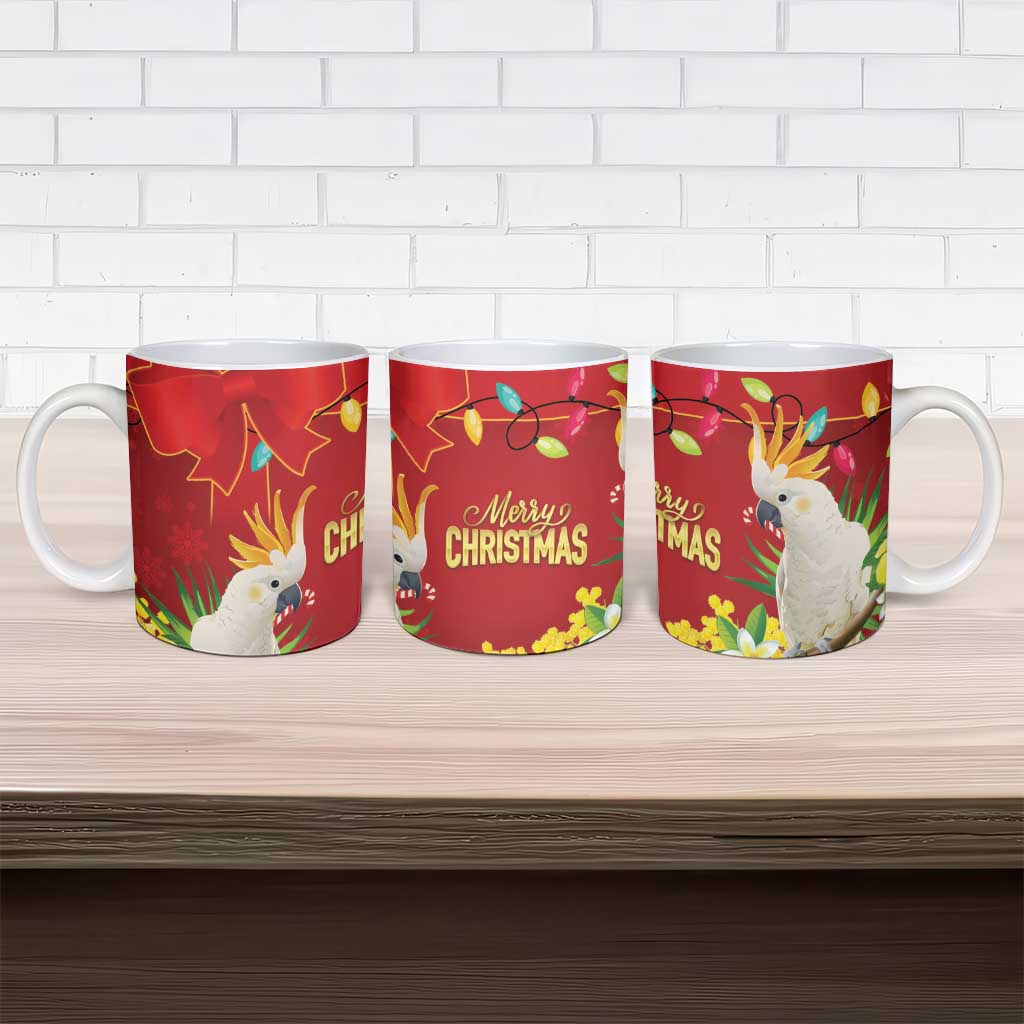 Australia Sulphur-crested Cockatoo Christmas Ceramic Mug Aussie Native Flowers Merry Xmas - Aussie Hoodie