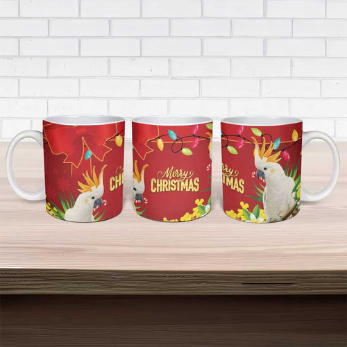 Australia Sulphur-crested Cockatoo Christmas Ceramic Mug Aussie Native Flowers Merry Xmas - Aussie Hoodie