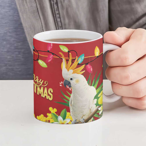Australia Sulphur-crested Cockatoo Christmas Ceramic Mug Aussie Native Flowers Merry Xmas - Aussie Hoodie