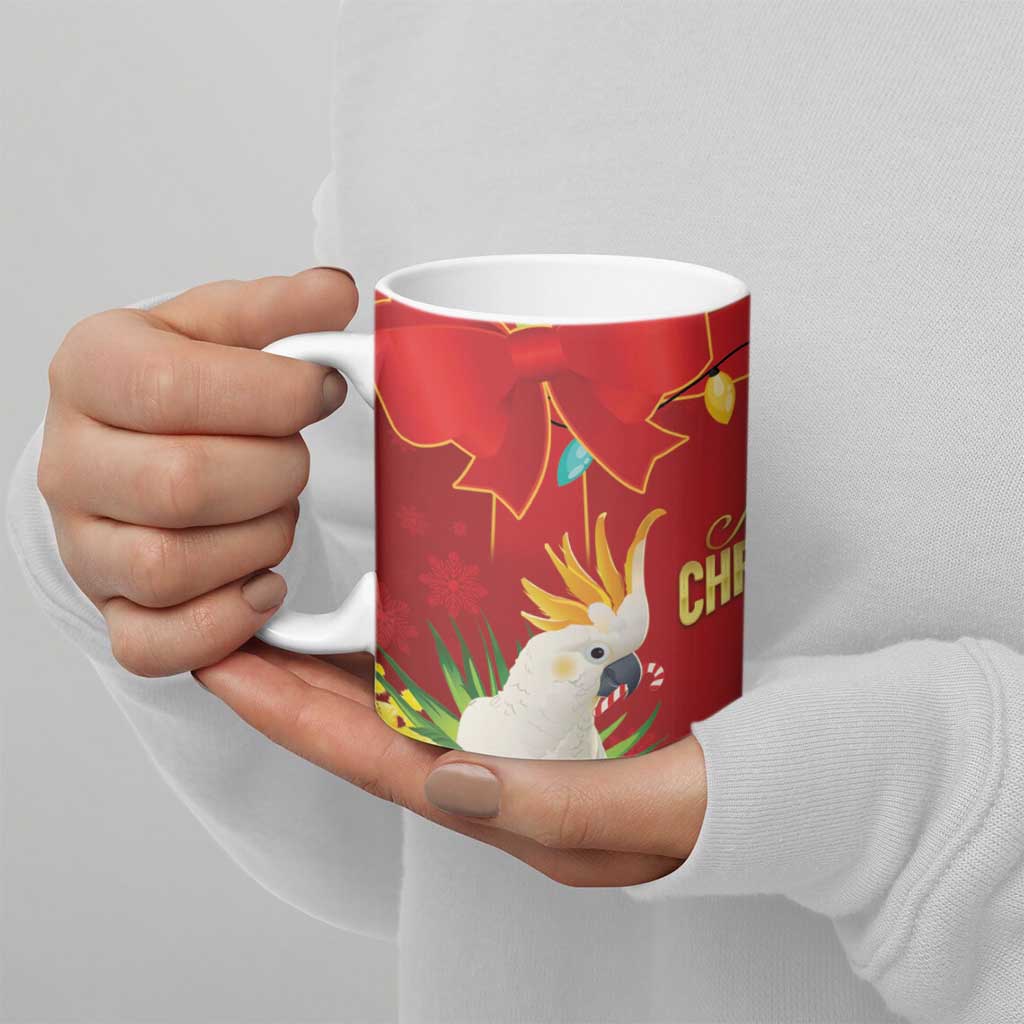 Australia Sulphur-crested Cockatoo Christmas Ceramic Mug Aussie Native Flowers Merry Xmas - Aussie Hoodie