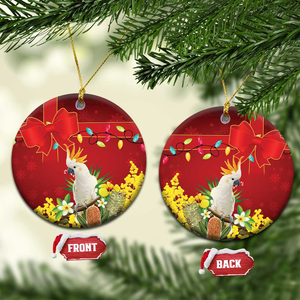 Australia Sulphur-crested Cockatoo Christmas Ceramic Ornament Aussie Native Flowers Merry Xmas - Aussie Hoodie