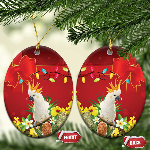 Australia Sulphur-crested Cockatoo Christmas Ceramic Ornament Aussie Native Flowers Merry Xmas - Aussie Hoodie