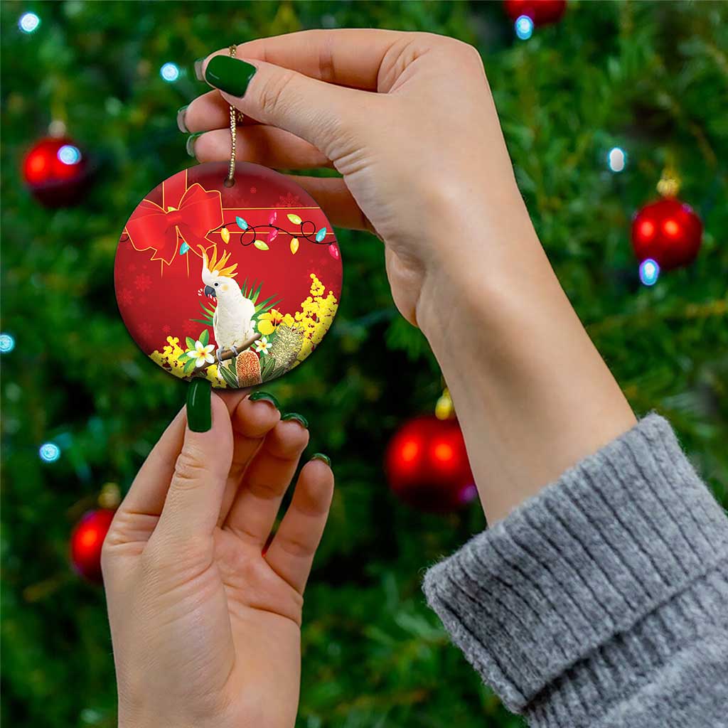 Australia Sulphur-crested Cockatoo Christmas Ceramic Ornament Aussie Native Flowers Merry Xmas - Aussie Hoodie