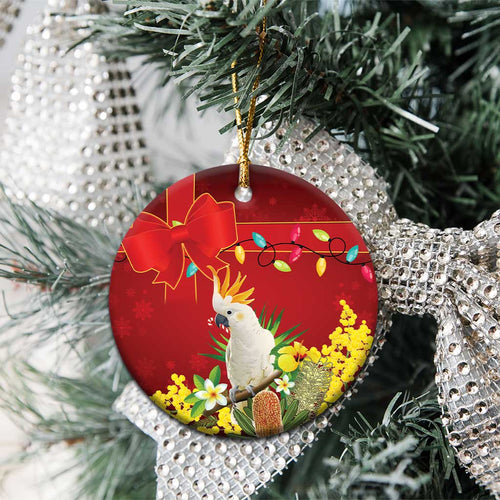 Australia Sulphur-crested Cockatoo Christmas Ceramic Ornament Aussie Native Flowers Merry Xmas - Aussie Hoodie