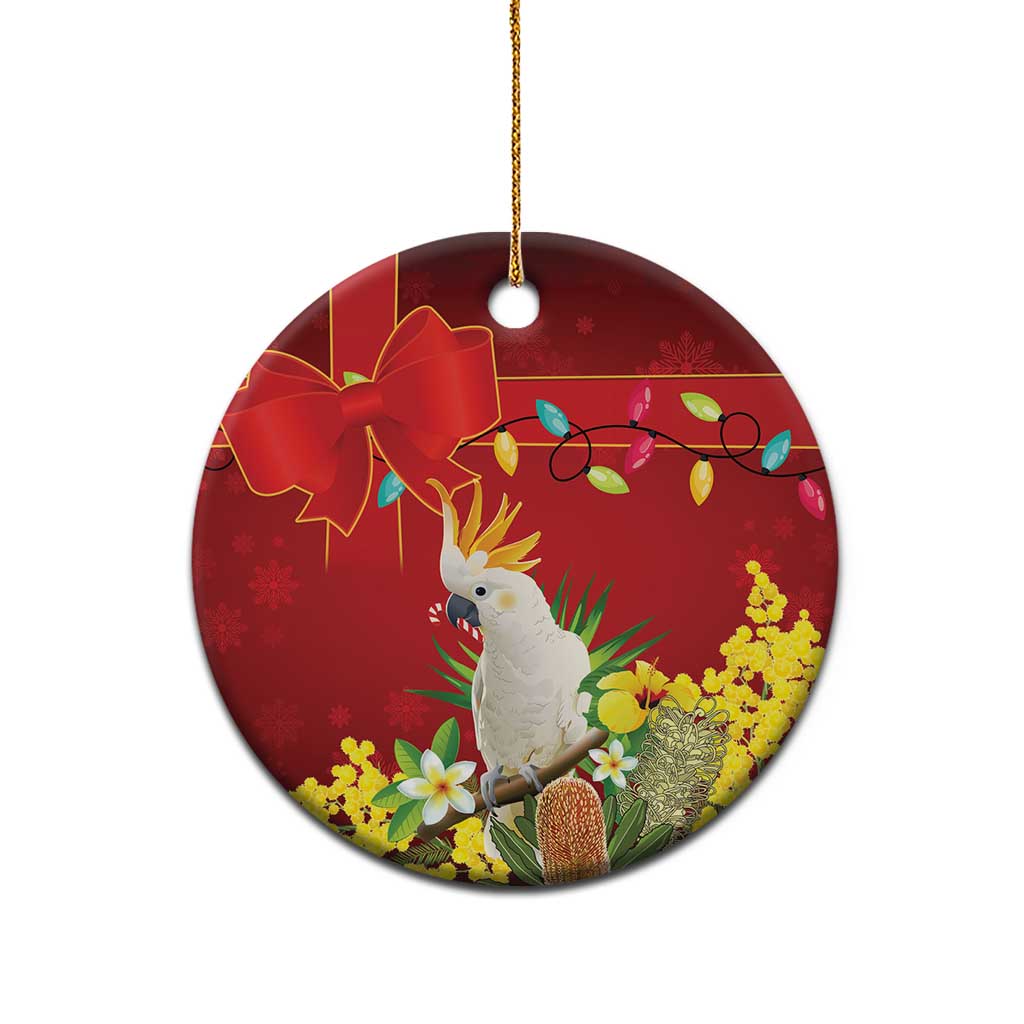Australia Sulphur-crested Cockatoo Christmas Ceramic Ornament Aussie Native Flowers Merry Xmas - Aussie Hoodie