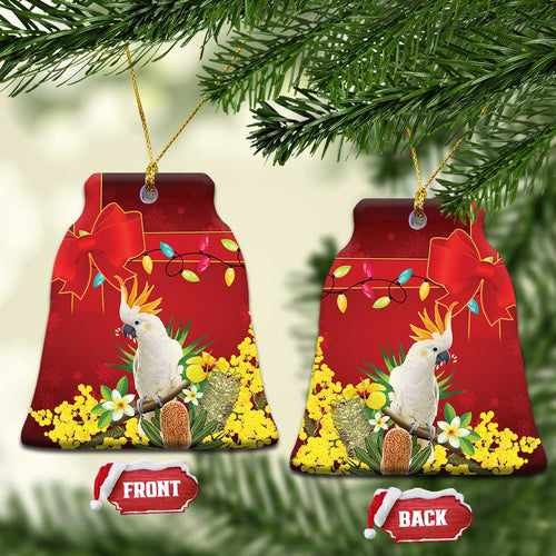 Australia Sulphur-crested Cockatoo Christmas Ceramic Ornament Aussie Native Flowers Merry Xmas - Aussie Hoodie